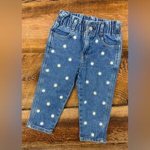 Blue Daisy-Embroidered Kids Jeans